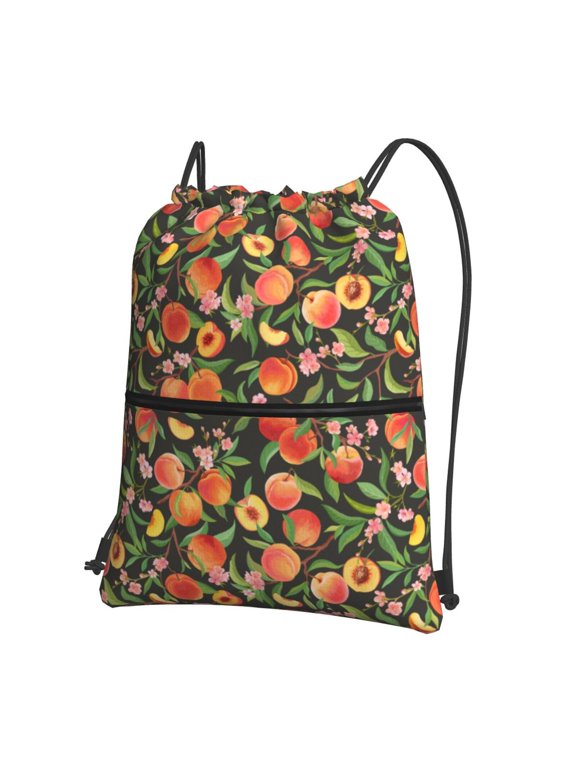 Fruits Peach Print Drawstring Backpack Water Resistant String Bag Sports Sackpack Gym Sack for Men Women