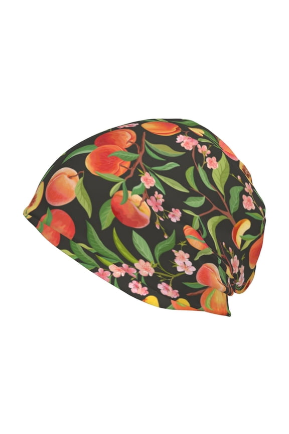 Fruits Peach Print Winter Beanie Hat for Men & Women,Warm Knit Cap,Women Windproof Watch Hat,Knit Warm Unisex Beanie