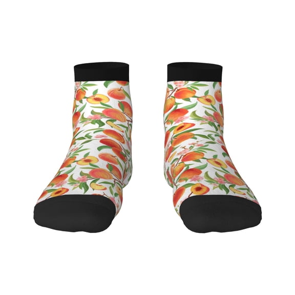 Fuzoiu Fruits Peach2 Print Adult Socks, Crew Moisture-wicking Socks, Unisex Cushion Crew Socks,Casual Sports Ankle Socks