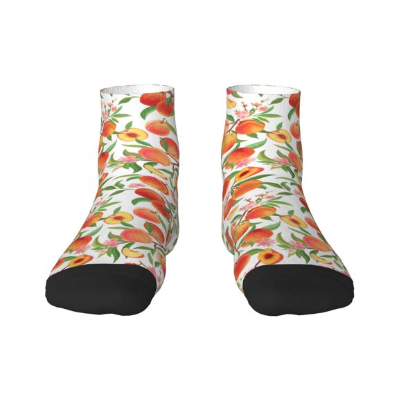 Fuzoiu Fruits Peach2 Print Adult Socks, Crew Moisture-wicking Socks, Unisex Cushion Crew Socks,Casual Sports Ankle Socks