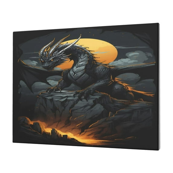 Fuzoiu Full Moon Black Dragon Print Canvas Wall Decorative,Modern Artwork Picture Decor Painting,Living Room Bedroom Home Office,Framed Hangable Decorative Artwork Size 30x40
