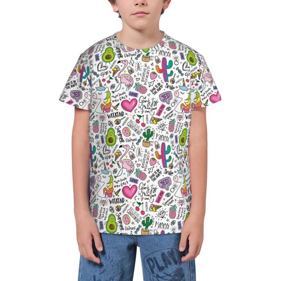 Fuzoiu Fun Animal with Unicorn Print Youth Short Sleeve T-Shirt,Youth Dry-Fit Active Athletic T-Shirt,Short Sleeve Tops Tees for School, Sports, and Casual Wear