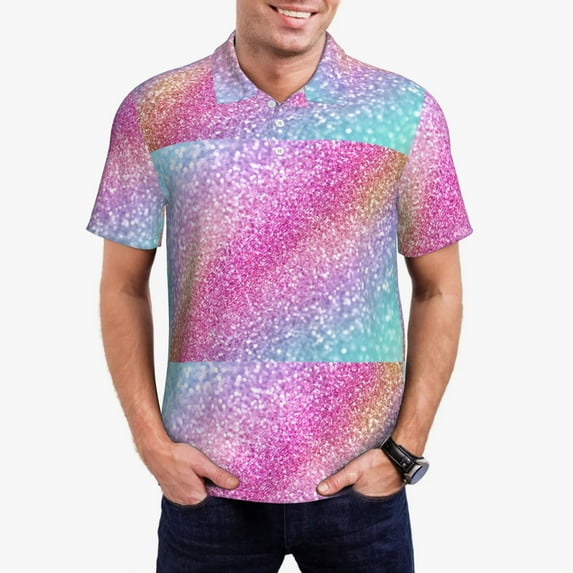 Fuzoiu Fun Rainbow Print Men's Polo Shirts Short Sleeve,Golf Shirts for Men,Mens Golf Shirt Moisture Wicking Quick-Dry-Large