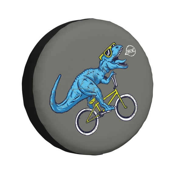Fuzoiu Fun Riding Dinosaur Print Universal Spare Tire Cover with Buckle Strap, Waterproof Wheel Covers for Jeep, Trailer, RV, Truck and All Car-17 inch