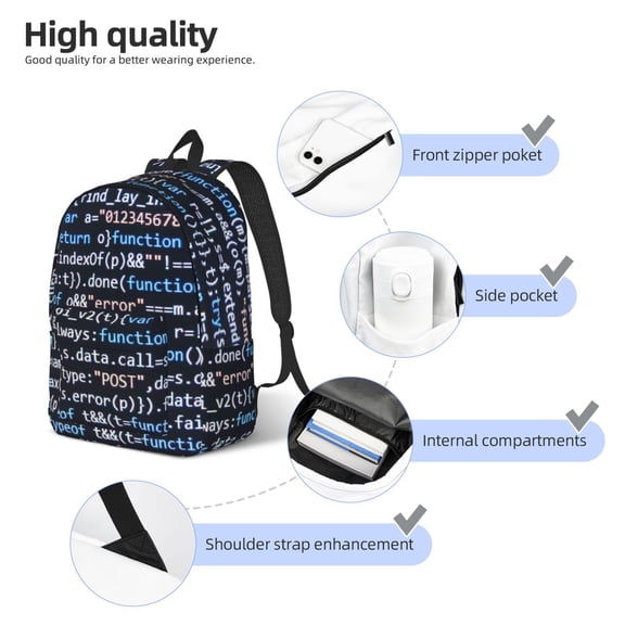 Fuzoiu Function Source Code Print Canvas Backpack,Lightweight Travel Daypack,School Backpack Purse for Women Men, Casual Aesthetic Backpack