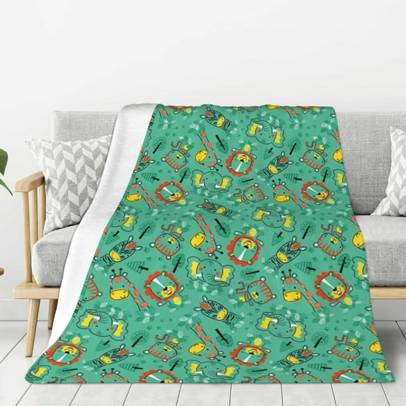 Fuzoiu Funny Animals in Jungle Print Flannel Throw Blanket,Light Weight Warm Decorative,Throw Blanket Cover for Sofa, Couch, Bedroom,Travel-40"x30"