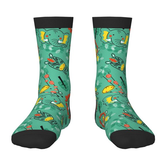 Fuzoiu Funny Animals in Jungle Print Kids Socks For Boys Girls,Grip Crew Socks with Non Slip,Lightweight Stretch Crew Socks,Toddlers Crew Boot Socks