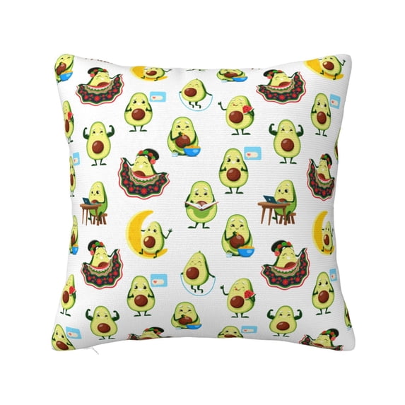 Fuzoiu Funny Avocado In Mexican Clothes Print Square Pillow Cover,Hidden Zipper Design,Luxury Square Pillow Case, Throw Pillow,Couch Cushion-22"x22"