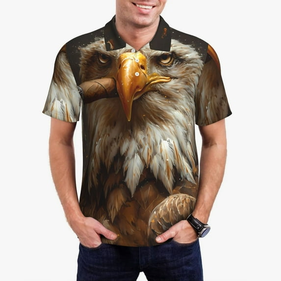 Fuzoiu Funny Bald Eagle Print Men's Polo Shirts Short Sleeve,Golf Shirts for Men,Mens Golf Shirt Moisture Wicking Quick-Dry-X-Large