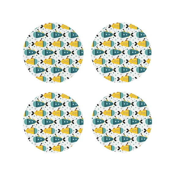 Fuzoiu Funny Boats Print Leather Coasters Set,Drink Coasters Set of 4,for Tabletop Protection, Durable PVC Coasters,Home Décor and Housewarming Gift-Round Shape