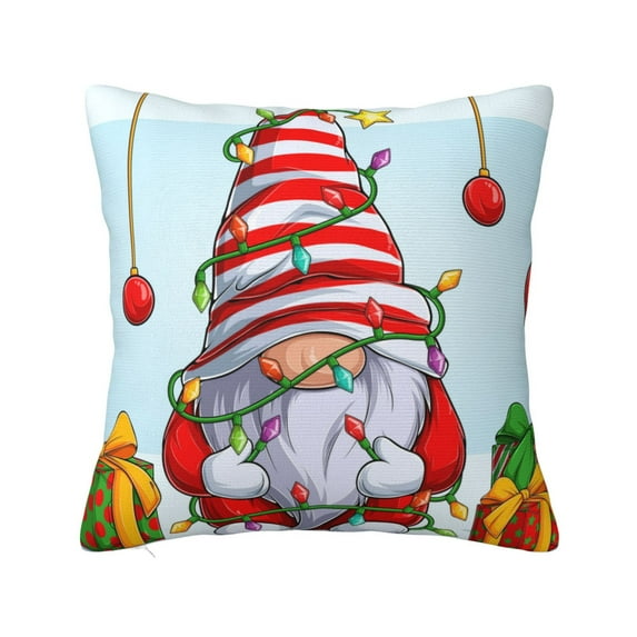 Fuzoiu Funny Christmas Gnome Print Square Pillow Cover,Hidden Zipper Design,Luxury Square Pillow Case, Throw Pillow,Couch Cushion-24"x24"
