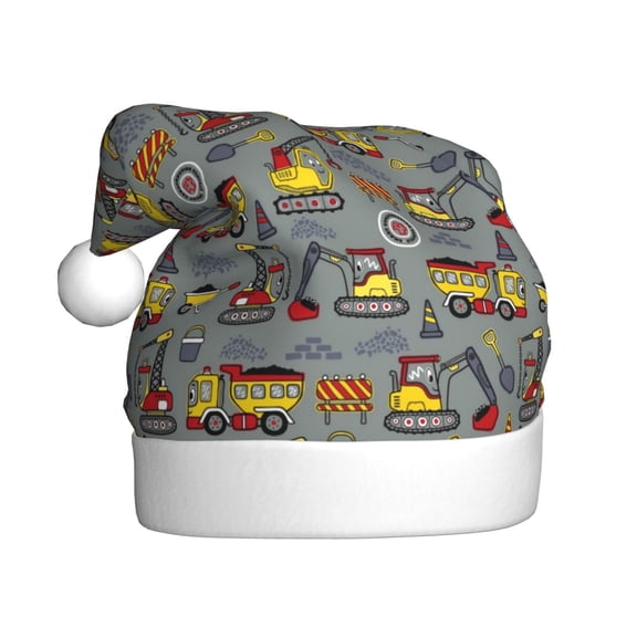 Fuzoiu Funny Construction Print Santa Hat Christmas Hat for Adults,Santa Hats with Pompom, Unisex Xmas Holiday Hat for Christmas New Year Festive Party Supplies