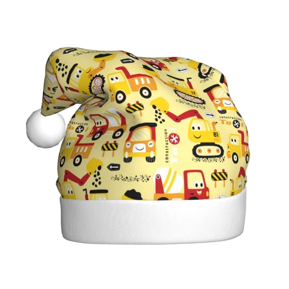 Fuzoiu Funny Construction Vehicles Print Santa Hat Christmas Hat for Adults,Santa Hats with Pompom, Unisex Xmas Holiday Hat for Christmas New Year Festive Party Supplies