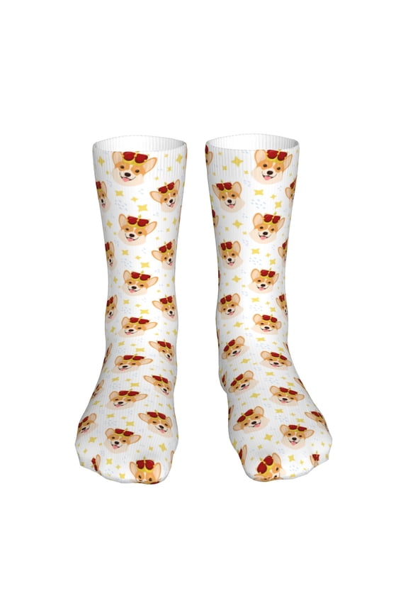 Funny Corgi Print Crew Socks,Casual Athletic Gym LightWeight Thin Socks,Casual Crew Socks for Men Woman,Calf Length Crew Socks