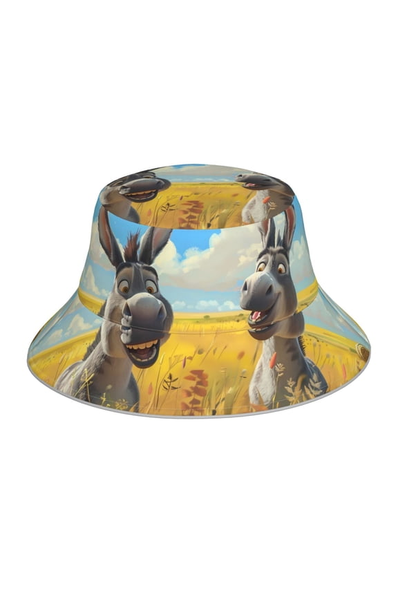 Funny Countryside Donkey Print Reflective Bucket Hat,Outdoor Hat for Men and Women,Bucket Hat for Travel Fishing Hunting Summer Camp