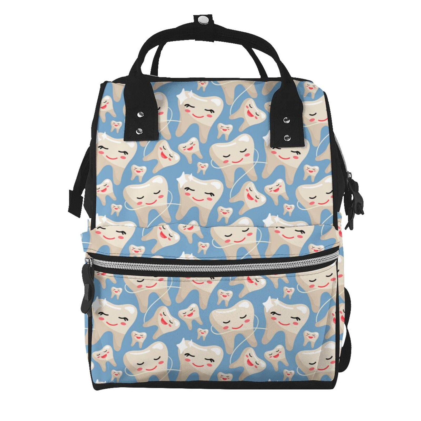 Fuzoiu Funny Cute Healthy Teeth Print Diaper Bag Backpack,Baby Essentials Travel Tote,Multi function Waterproof Diaper Bag, Travel Essentials Baby Bag - Unisex