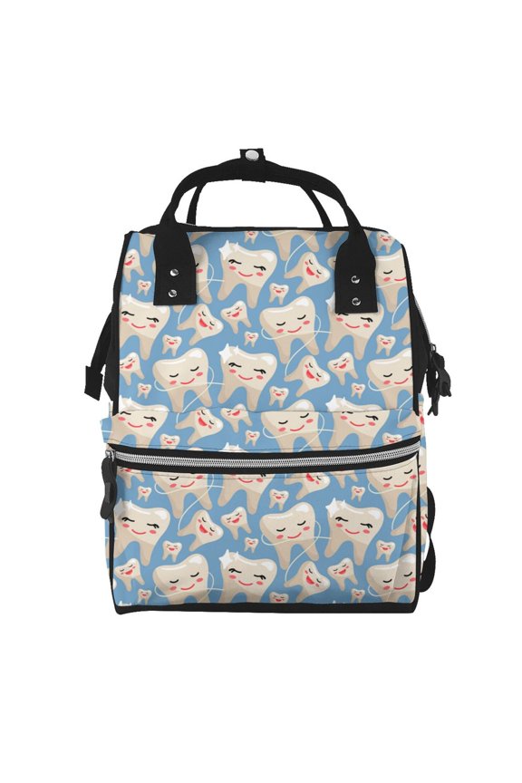 Funny Cute Healthy Teeth Print Diaper Bag Backpack,Baby Essentials Travel Tote,Multi function Waterproof Diaper Bag, Travel Essentials Baby Bag - Unisex