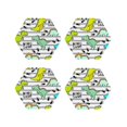 thumbnail image 1 of Fuzoiu Funny Dinosaurs on Stripes Print Leather Coasters Set,Drink Coasters Set of 4,for Tabletop Protection, Durable PVC Coasters,Home Décor and Housewarming Gift-Hexagon, 1 of 6