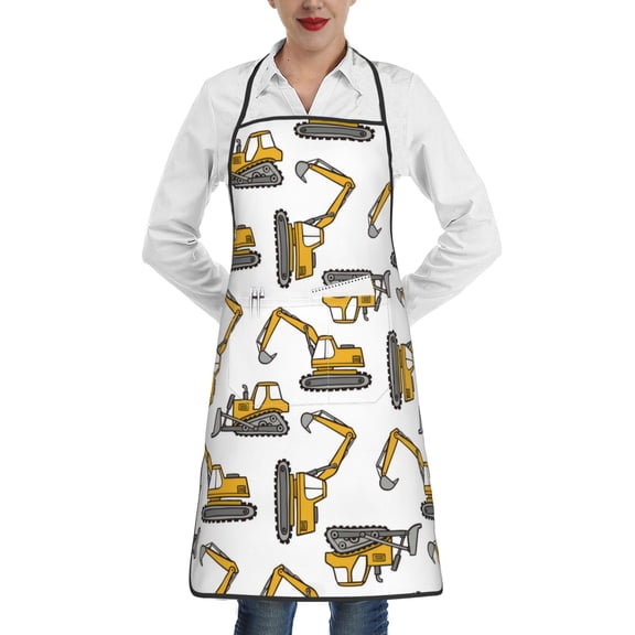 Fuzoiu Funny Excavator Print Kitchen Cooking Aprons,Kitchen Cooking BBQ Aprons,Chef Apron with 2 Pockets for Men Women,Art Aprons for Painting Pottery Ceramics