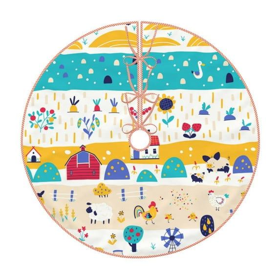 Fuzoiu Funny Farm Print Christmas Tree Skirt,Xmas Christmas Decorations,Xmas Tree Mat for Farmhouse Holiday New Years Home Party Decor Tree Rugs-30"