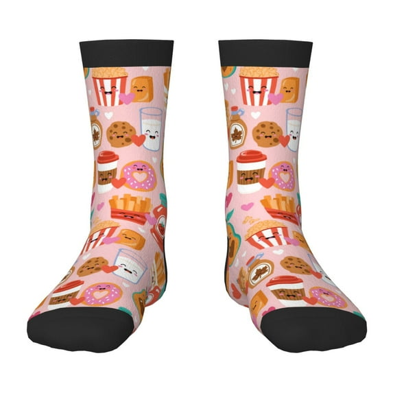 Fuzoiu Funny Food Print Kids Socks For Boys Girls,Grip Crew Socks with Non Slip,Lightweight Stretch Crew Socks,Toddlers Crew Boot Socks