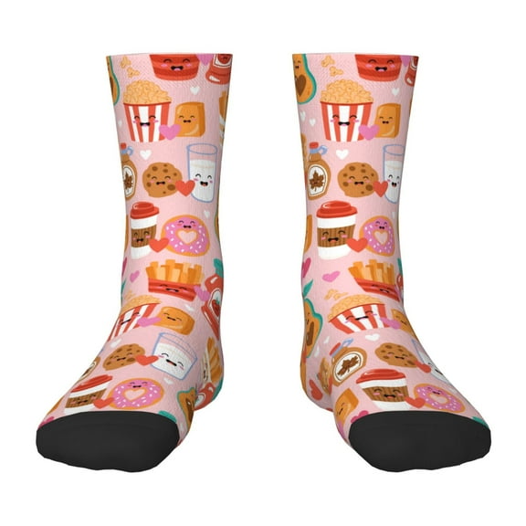 Fuzoiu Funny Food Print Kids Socks For Boys Girls,Grip Crew Socks with Non Slip,Lightweight Stretch Crew Socks,Toddlers Crew Boot Socks