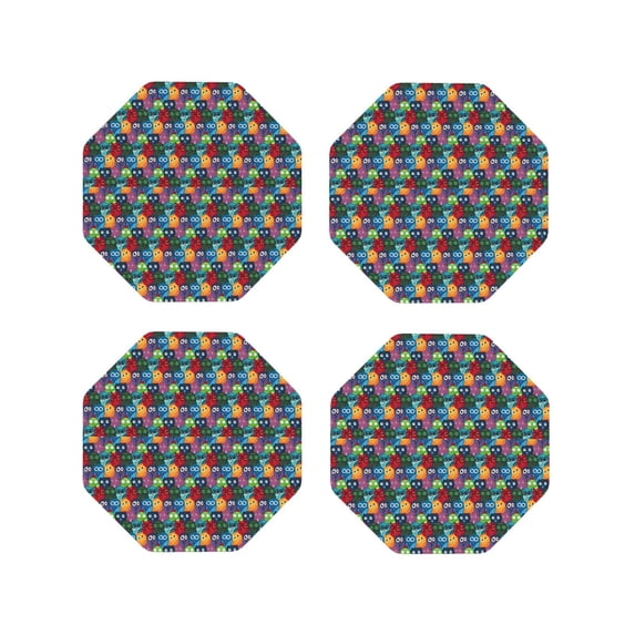 Fuzoiu Funny Owls Print Leather Coasters Set,Drink Coasters Set of 4,for Tabletop Protection, Durable PVC Coasters,Home Décor and Housewarming Gift-Octagon