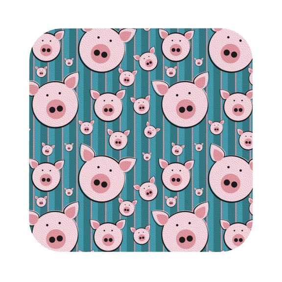 Fuzoiu Funny Pig Faces Print Leather Coasters Set,Drink Coasters Set of 6,for Tabletop Protection, Durable PVC Coasters,Home Décor and Housewarming Gift,Square