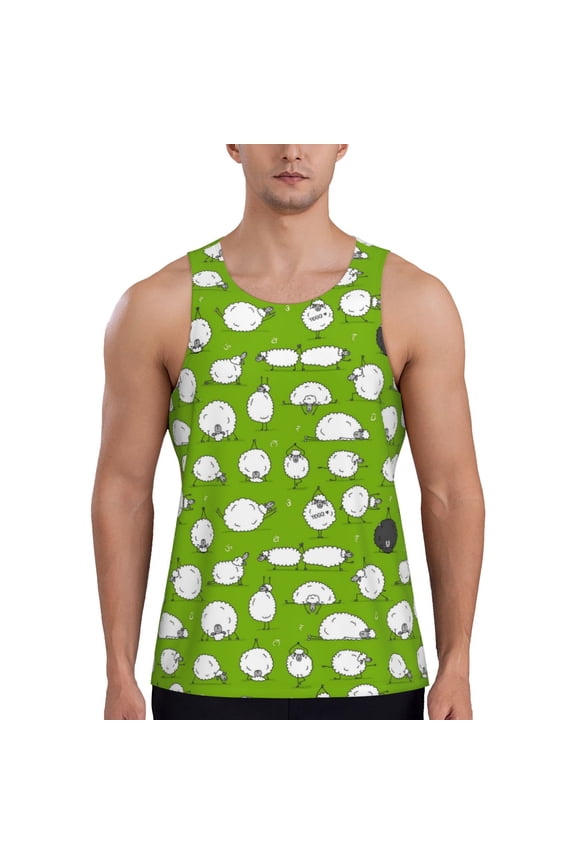 Funny Sheep Doing Yoga Print Men's Workout Tank Tops,Sleeveless Gym Shirt Quick Dry,Fitness Bodybuilding T-Shirt,Muscle Athletic Workout Tee-Large