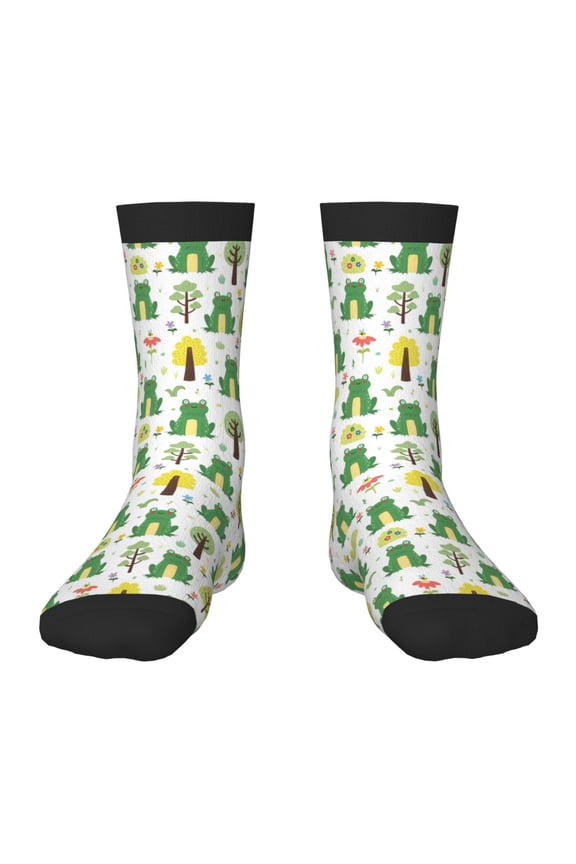 Funny Toad Print Kids Socks For Boys Girls,Grip Crew Socks with Non Slip,Lightweight Stretch Crew Socks,Toddlers Crew Boot Socks