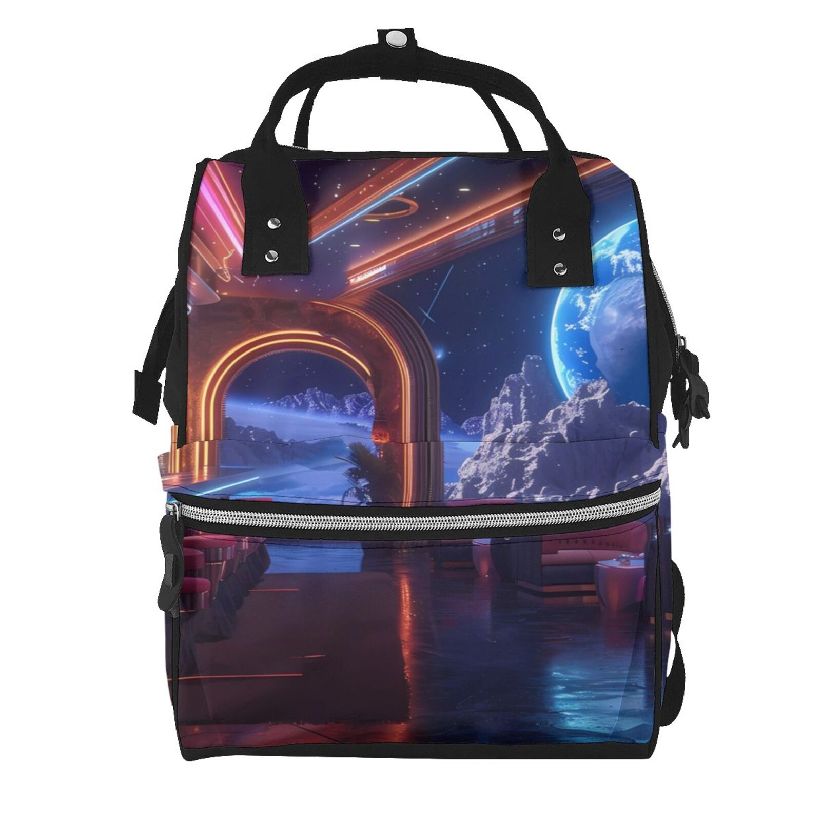 Fuzoiu Futuristic Bar Space View Print Diaper Bag Backpack,Baby Essentials Travel Tote,Multi function Waterproof Diaper Bag, Travel Essentials Baby Bag - Unisex
