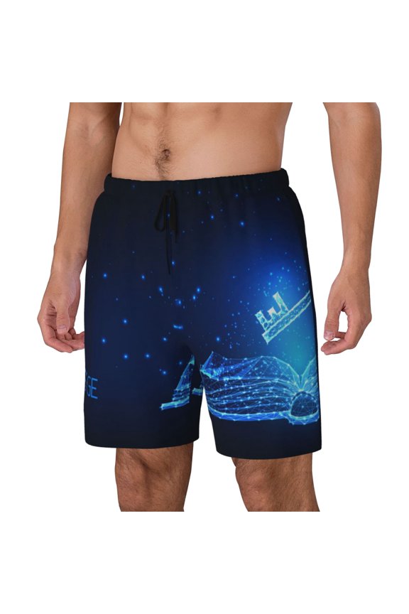 Futuristic Book Knowledge Print Men's Swim Shorts,Quick-Dry Double-Layer Swim Trunks,Board Trunks,Beach Shorts Swimwear Bathing Suits-Small