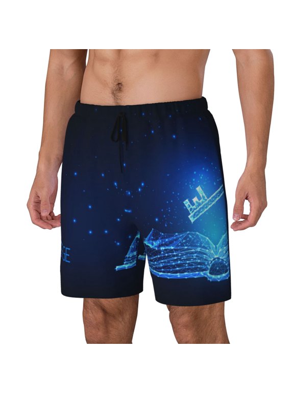 Futuristic Book Knowledge Print Men's Swim Shorts,Quick-Dry Double-Layer Swim Trunks,Board Trunks,Beach Shorts Swimwear Bathing Suits-X-Large