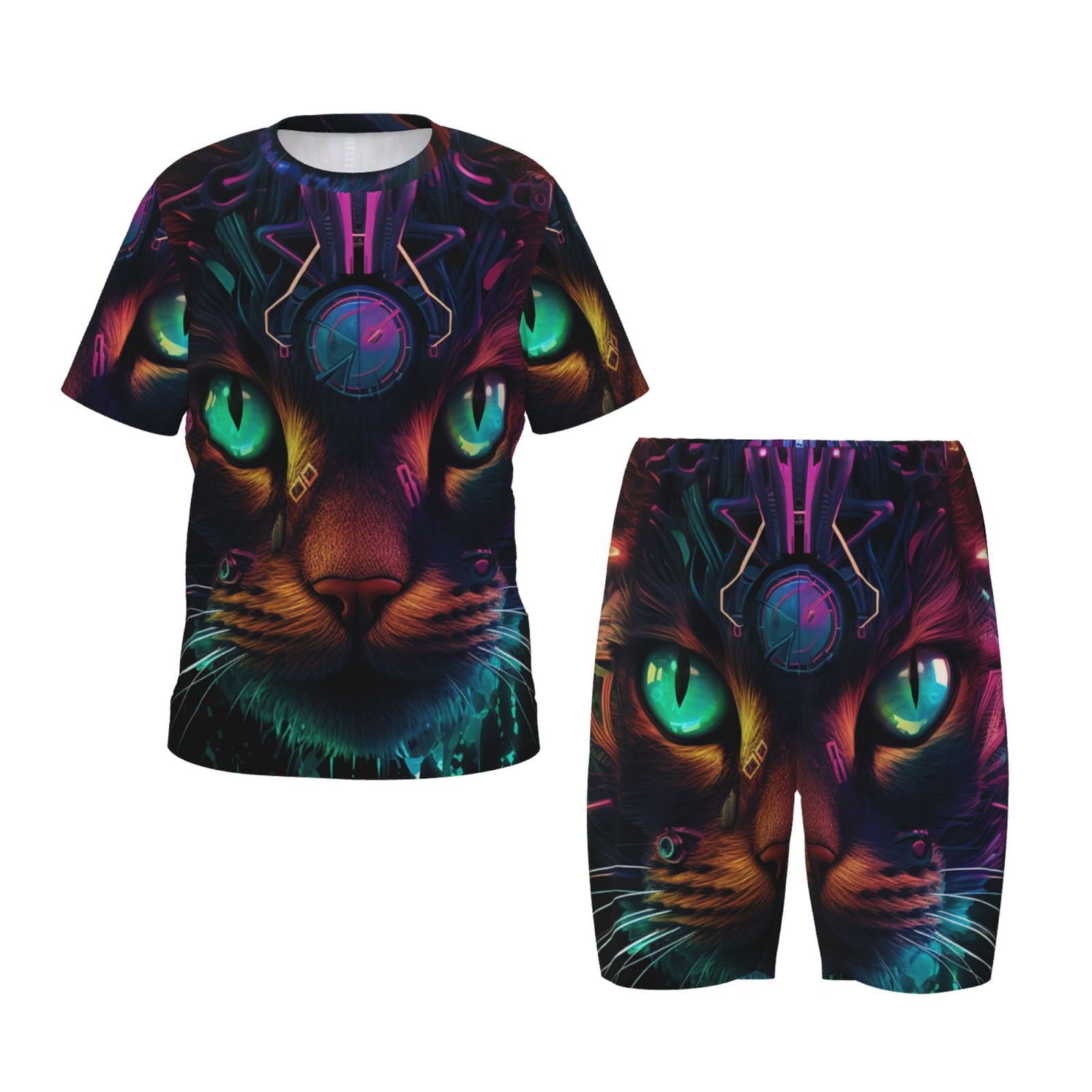 Fuzoiu Futuristic Cat Warrior Print Boys Girls Pjs Sleepwear,2 Piece ...