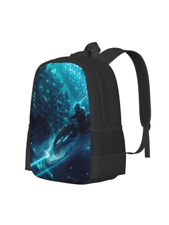 Futuristic Jet Ski Adventure Print Large Capacity Backpack,Travel Backpack,Laptop Bag,College School Rucksack Bag,for School, Travel & Outdoor Activities