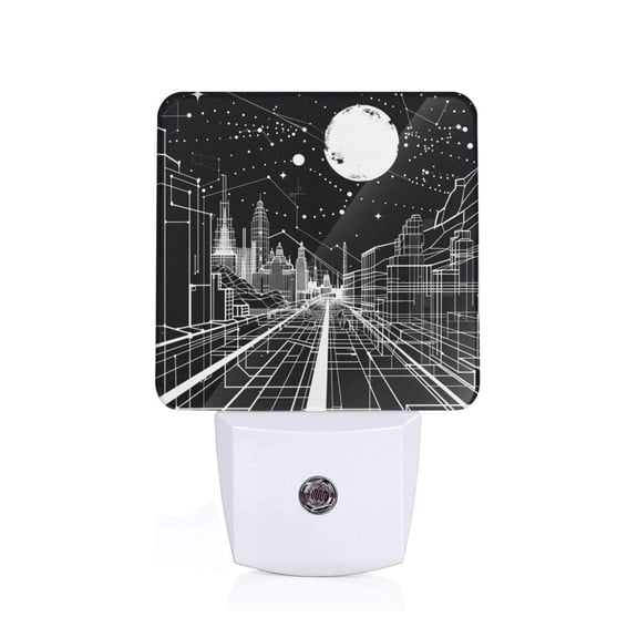 Fuzoiu Futuristic Moonlit Cityscape Print Dusk to Dawn LED Night Light with Light Sensor, Energy-Efficient Touch-Safe Night Lamp for Home, Office, and Kids' Rooms-US