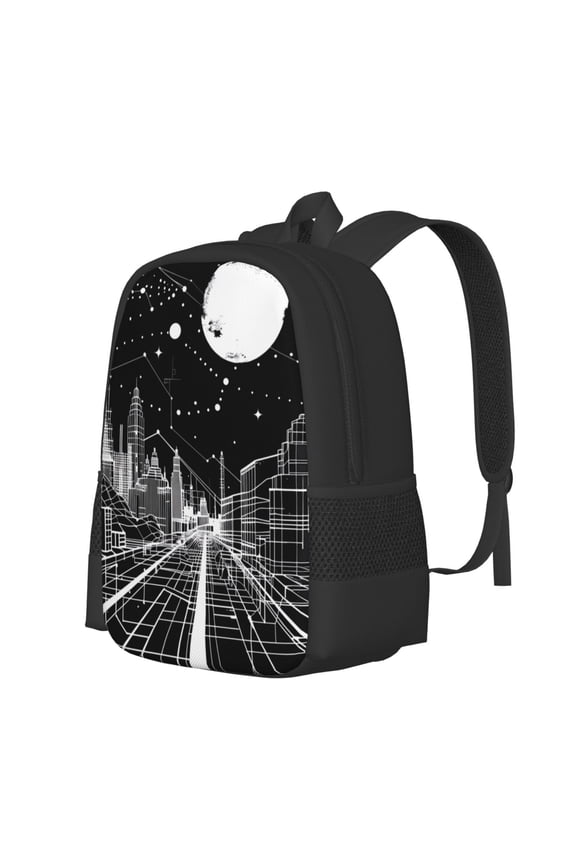 Futuristic Moonlit Cityscape Print Large Capacity Backpack,Travel Backpack,Laptop Bag,College School Rucksack Bag,for School, Travel & Outdoor Activities