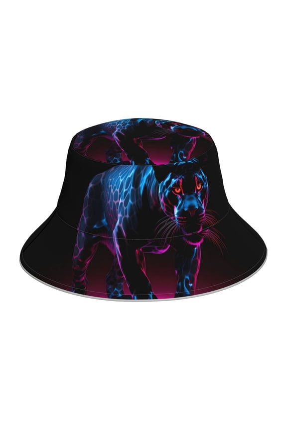 Futuristic Purple Panther Print Reflective Bucket Hat,Outdoor Hat for Men and Women,Bucket Hat for Travel Fishing Hunting Summer Camp