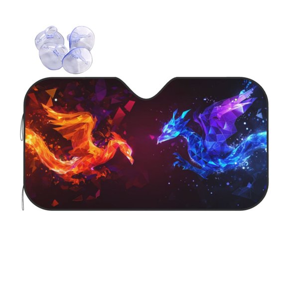 Fuzoiu Futuristic Red And Blue Bird Print Car Windshield Sun Shade,Block Uv Rays Sunshade,Foldable Front Window Sun Visor Protector for Car,SUV,Truck-Keep Vehicle Cool-Futuristic Red And Blue Bird