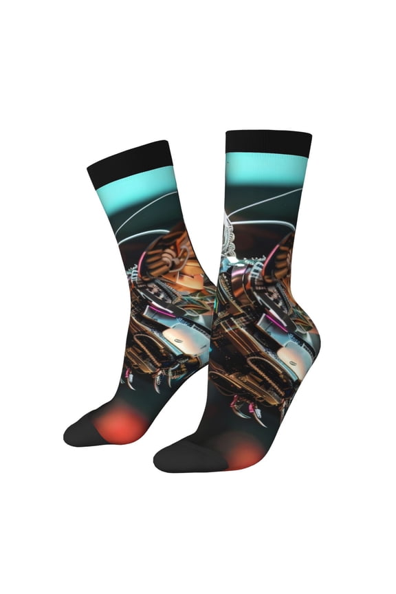 Futuristic Robot Hummingbird Print Athletic Crew Socks for Men & Women,Casual Crew Socks,Above Ankle Crew Socks for Business, Casual
