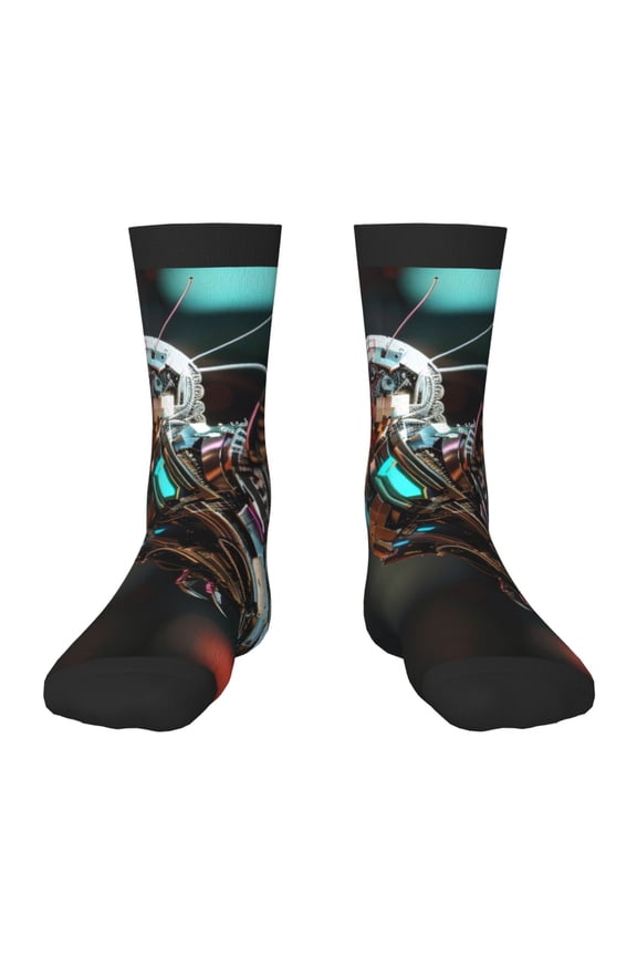 Futuristic Robot Hummingbird Print Kids Socks For Boys Girls,Grip Crew Socks with Non Slip,Lightweight Stretch Crew Socks,Toddlers Crew Boot Socks