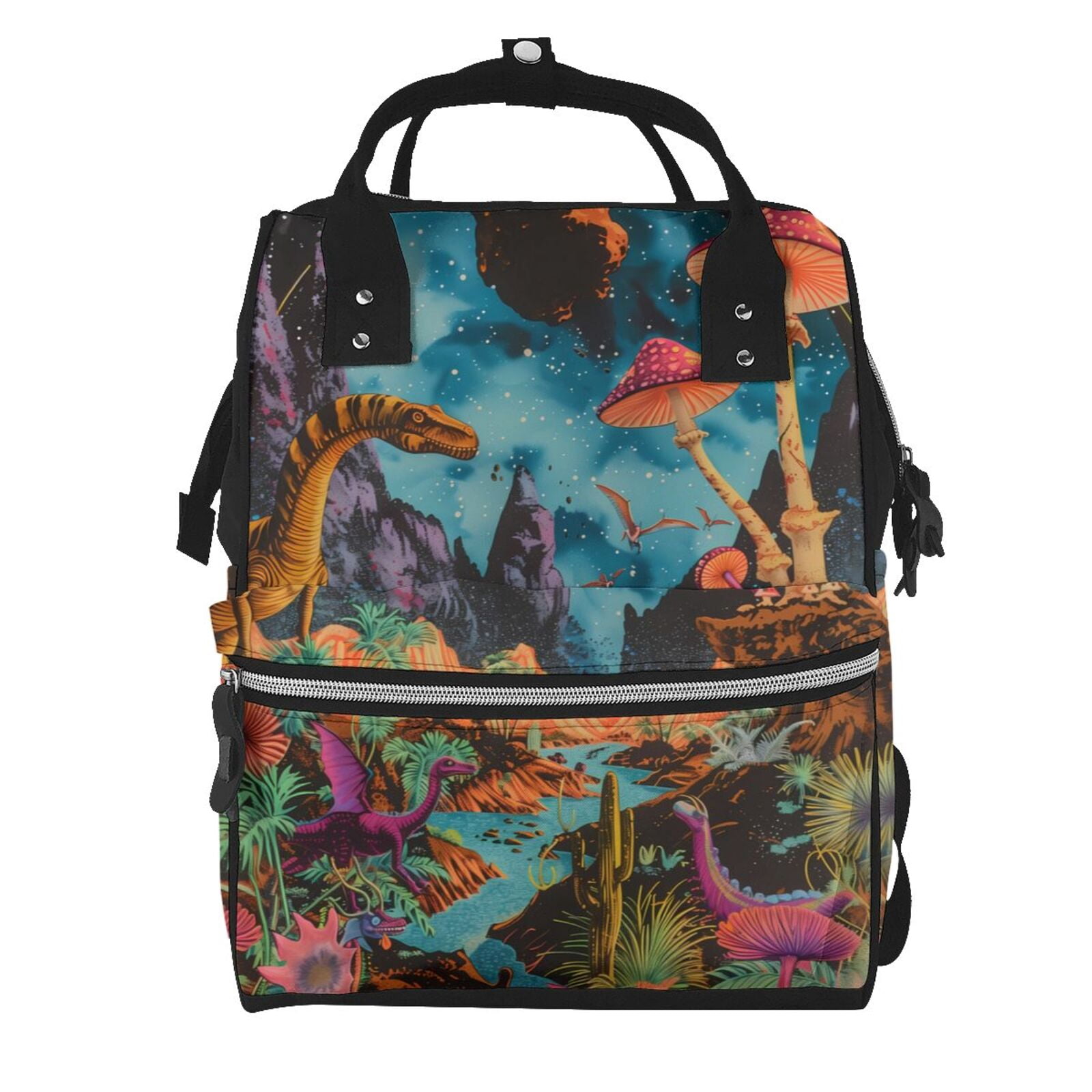 Fuzoiu Galactic Jungle Dinosaurs Print Diaper Bag Backpack,Baby Essentials Travel Tote,Multi function Waterproof Diaper Bag, Travel Essentials Baby Bag - Unisex