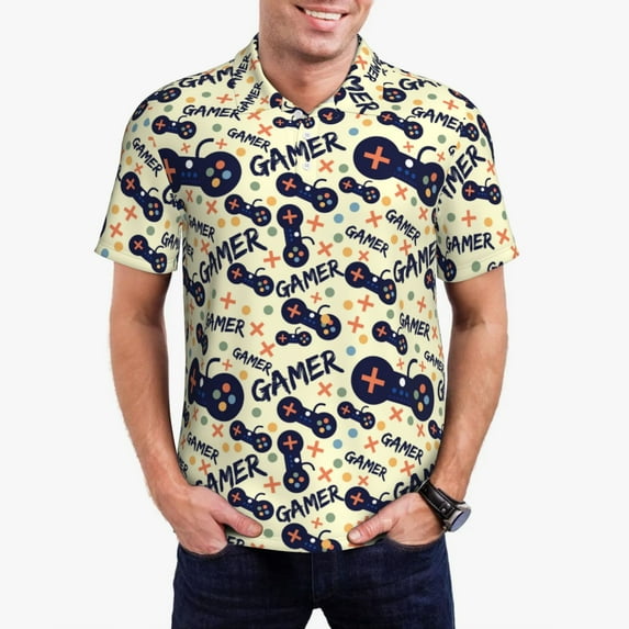 Fuzoiu Game Controller Print Men's Polo Shirts Short Sleeve,Golf Shirts for Men,Mens Golf Shirt Moisture Wicking Quick-Dry-Large