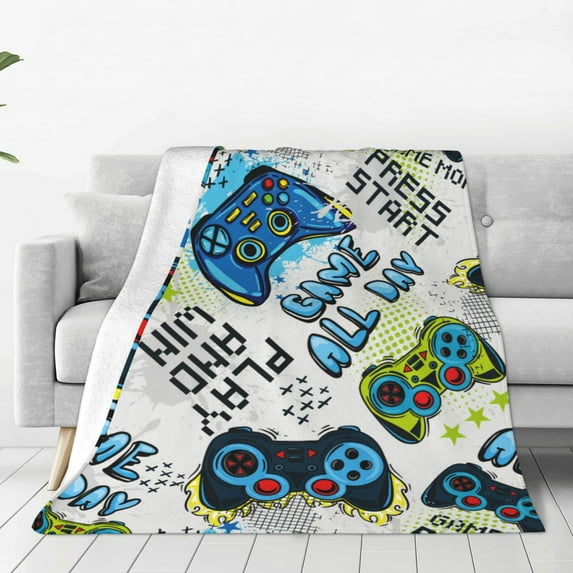 Fuzoiu Game All Day Print Ultra-Soft Micro Fleece Blanket,All Seasons Flannel Throw, Lightweight Blanket for Bed, Sofa, Couch, Movie Night, Camping, and Travel-50"x40"