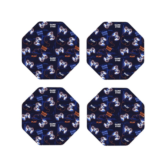Fuzoiu Game Pads Print Leather Coasters Set,Drink Coasters Set of 4,for Tabletop Protection, Durable PVC Coasters,Home Décor and Housewarming Gift-Octagon