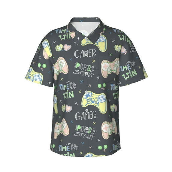 Fuzoiu Gamers Print Hawaiian Shirt for Men, Summer Beach Casual Short Sleeve Button Down Shirts, Men’s Beach Summer Shirts with Pocket,XX-Large