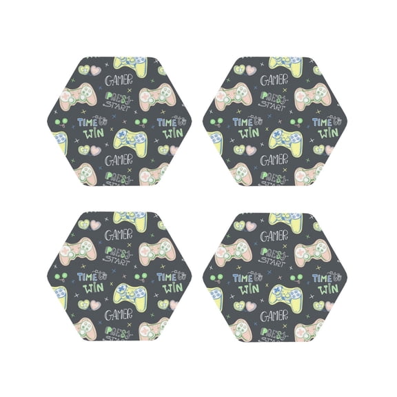 Fuzoiu Gamers Print Leather Coasters Set,Drink Coasters Set of 4,for Tabletop Protection, Durable PVC Coasters,Home Décor and Housewarming Gift-Hexagon
