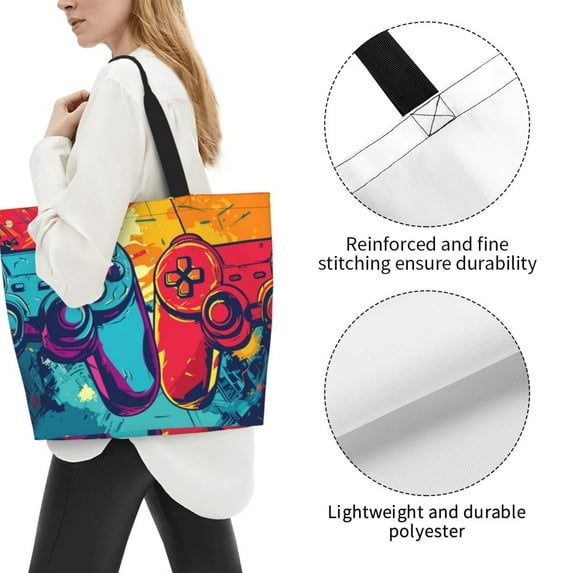 Fuzoiu Gaming Print Tote Bags for Women,Shoulder Bag, Gym Tote,Top Handle Ladies Shoulder Bags for Work Beach Travel and Shopping Grocery