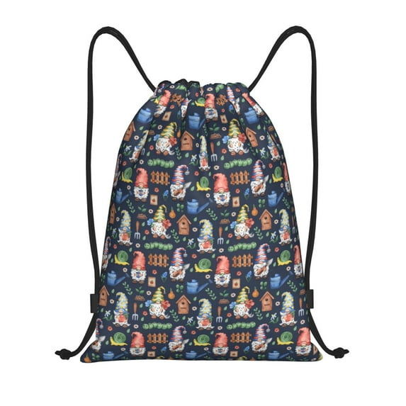 Fuzoiu Garden Gnomes Print Drawstring Backpack for Gym, Travel, Yoga,Sports Sackpack String Bag for Women Men-Small