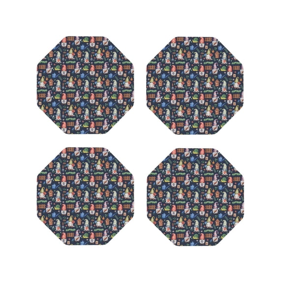 Fuzoiu Garden Gnomes Print Leather Coasters Set,Drink Coasters Set of 4,for Tabletop Protection, Durable PVC Coasters,Home Décor and Housewarming Gift-Octagon